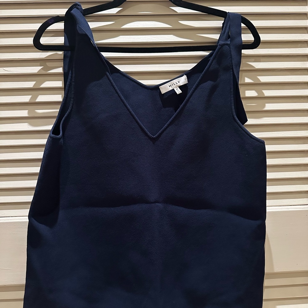 Navy Blue V-Neck Tank Top by Wilfred